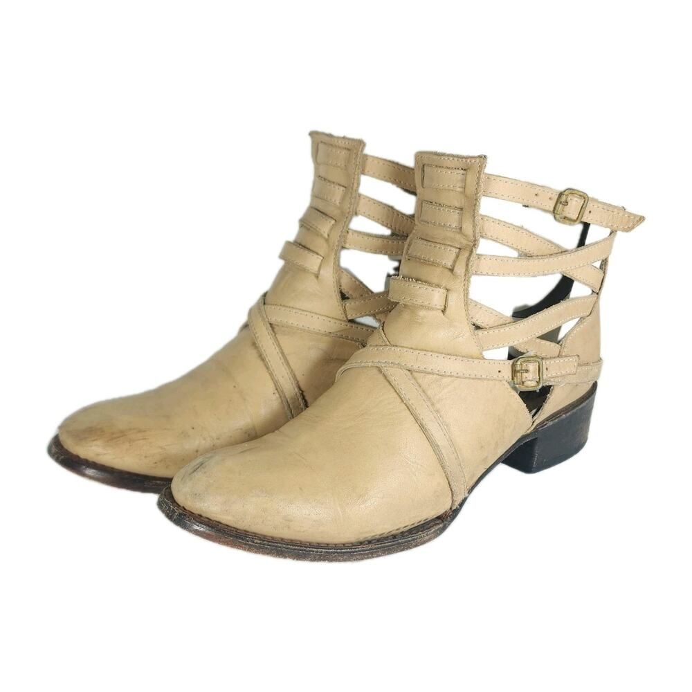 Freebird By Steven Women's Stair US9M Tan Leather Strappy Ankle Boots Booties